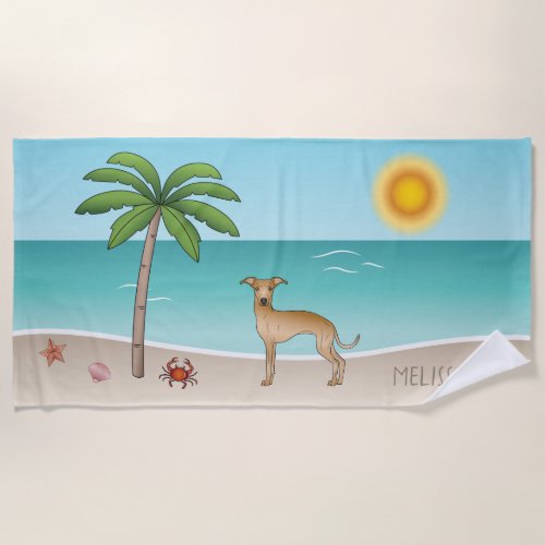 Fawn Italian Greyhound At Tropical Summer Beach _ Beach Towel