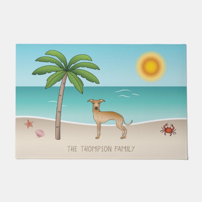 Fawn Italian Greyhound At Tropical Summer Beach Doormat (Front)