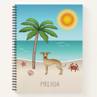 Fawn Italian Greyhound At Tropical Summer Beach Notebook