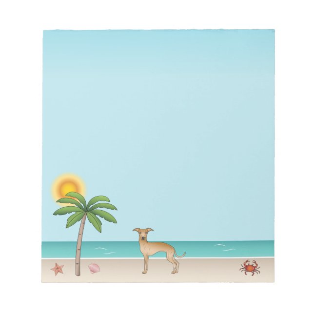 Fawn Italian Greyhound At Tropical Summer Beach Notepad (Front)