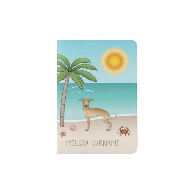 Fawn Italian Greyhound At Tropical Summer Beach Passport Holder (Front)