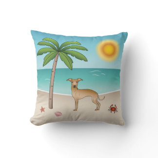 Fawn Italian Greyhound At Tropical Summer Beach Throw Pillow