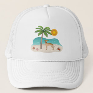Fawn Italian Greyhound At Tropical Summer Beach Trucker Hat