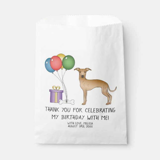 Fawn Italian Greyhound Cartoon Dog Birthday Favor Bag (Front)