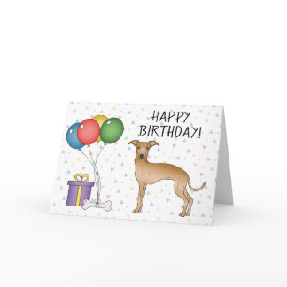 Fawn Italian Greyhound Cartoon Dog Happy Birthday Card