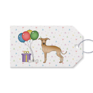 Fawn Italian Greyhound Cartoon Dog Happy Birthday Gift Tags