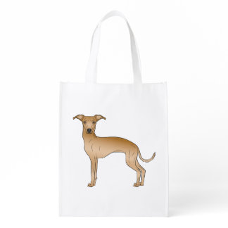 Fawn Italian Greyhound Cartoon Dog Illustration Grocery Bag