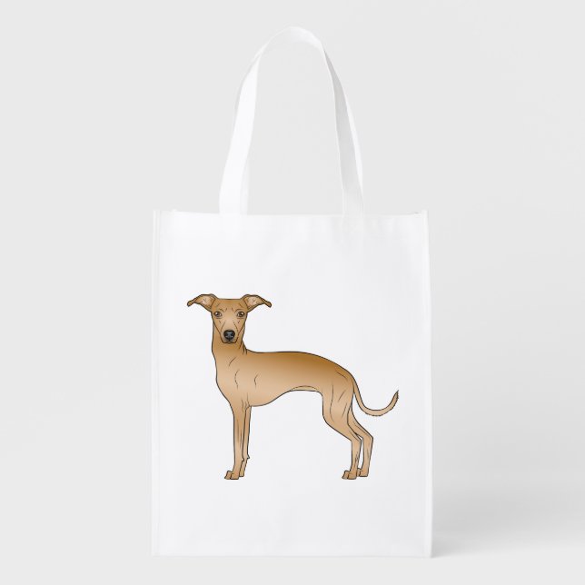 Fawn Italian Greyhound Cartoon Dog Illustration Grocery Bag (Front)