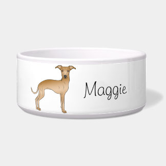 Fawn Italian Greyhound Cartoon Dog With A Name Bowl