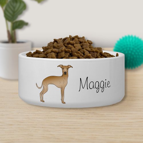 Fawn Italian Greyhound Cartoon Dog With A Name Bowl