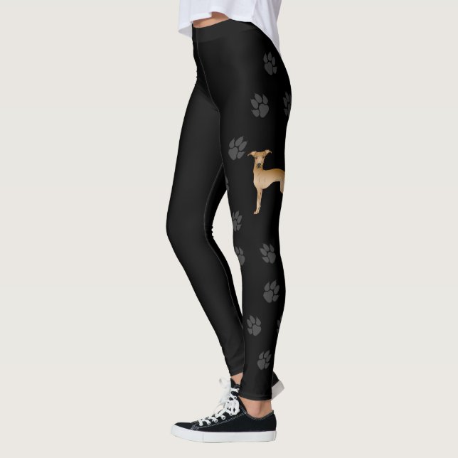 Fawn Italian Greyhound Cartoon Dog With Paws Leggings (Left)