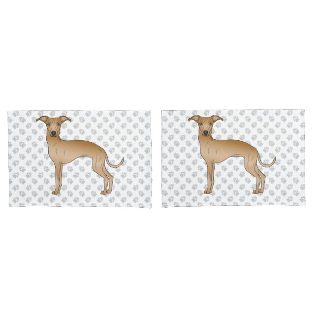 Fawn Italian Greyhound Cartoon Dog With Paws Pillow Case (Front-Set)