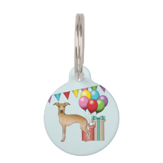 Fawn Italian Greyhound Colorful Happy Birthday Pet ID Tag