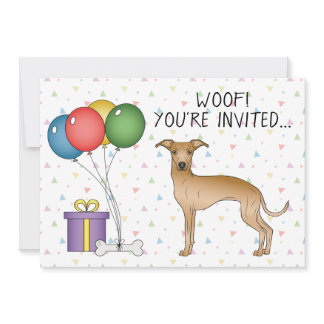 Fawn Italian Greyhound Cute Cartoon Dog Birthday Invitation