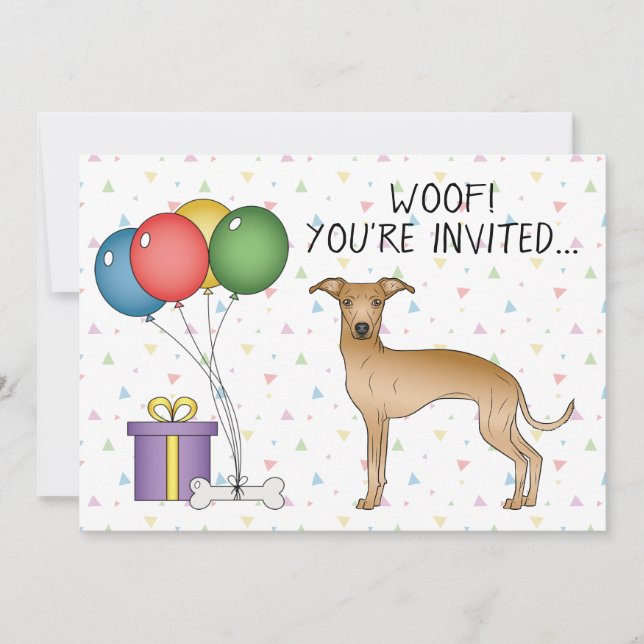 Fawn Italian Greyhound Cute Cartoon Dog Birthday Invitation (Front)