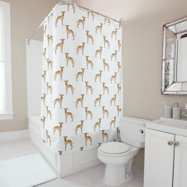 Fawn Italian Greyhound Cute Cartoon Dog Pattern Shower Curtain (In Situ)