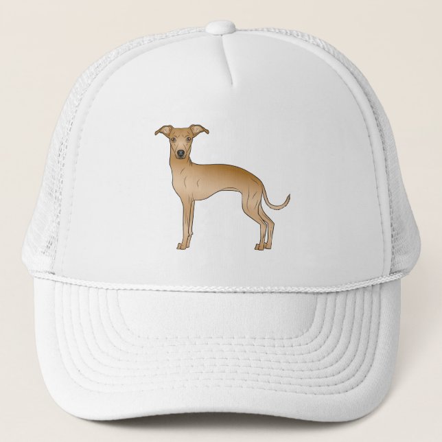Fawn Italian Greyhound Cute Cartoon Dog Trucker Hat (Front)