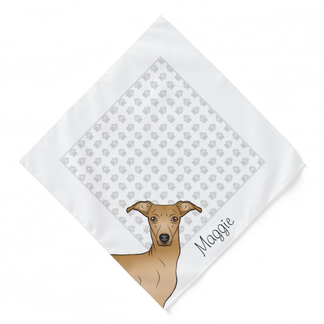Fawn Italian Greyhound Cute Cartoon Dog With Name Bandana (Front)