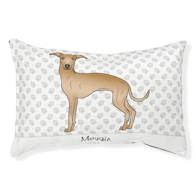 Fawn Italian Greyhound Cute Cartoon Dog With Name Pet Bed (Front)