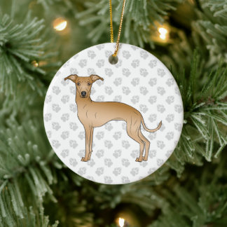 Fawn Italian Greyhound Cute Cartoon Dog With Paws Ceramic Ornament