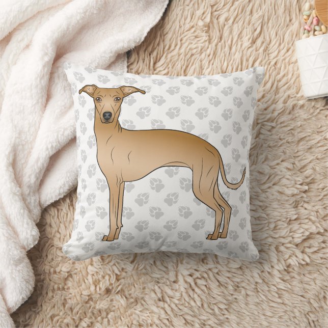 Fawn Italian Greyhound Cute Cartoon Dog With Paws Throw Pillow (Blanket)