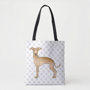 Fawn Italian Greyhound Cute Cartoon Dog With Paws Tote Bag
