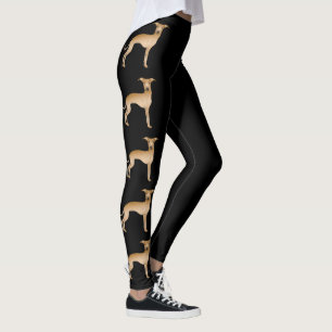 Fawn Italian Greyhound Cute Cartoon Dogs On Black Leggings
