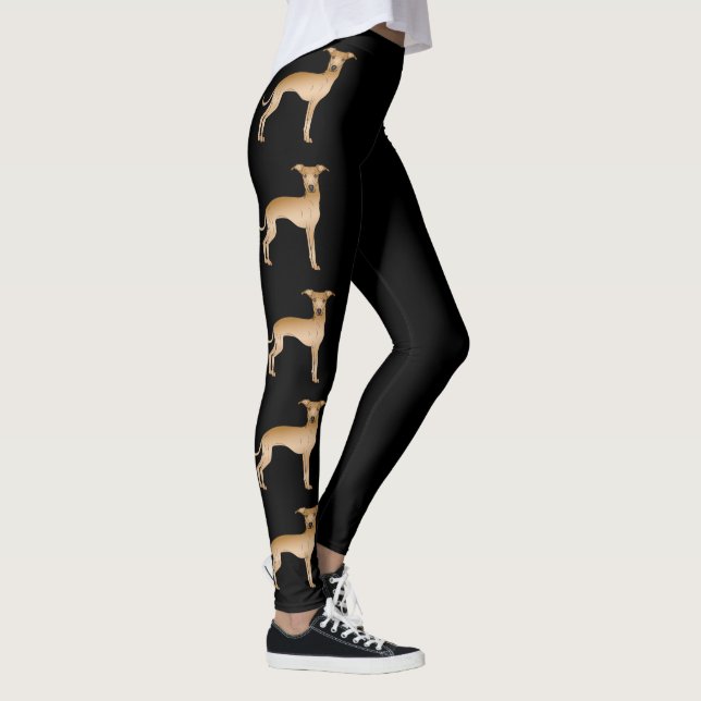 Fawn Italian Greyhound Cute Cartoon Dogs On Black Leggings (Right)