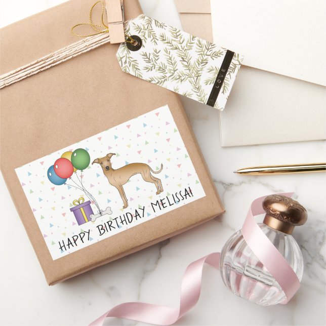 Fawn Italian Greyhound Cute Dog - Happy Birthday Rectangular Sticker (Gifting)