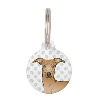 Fawn Italian Greyhound Cute Dog Head Illustration Pet ID Tag