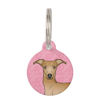 Fawn Italian Greyhound Cute Dog Head Pink Hearts Pet ID Tag