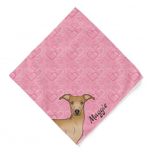 Fawn Italian Greyhound Cute Dog On Pink Hearts Bandana (Front)