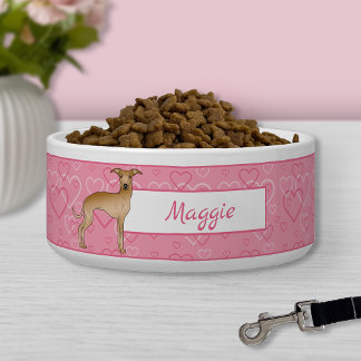 Fawn Italian Greyhound Cute Dog On Pink Hearts Bowl