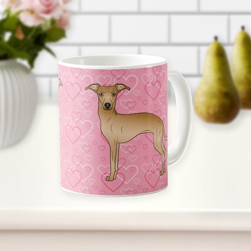 Fawn Italian Greyhound Cute Dog On Pink Hearts Coffee Mug