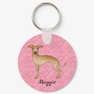 Fawn Italian Greyhound Cute Dog On Pink Hearts Keychain