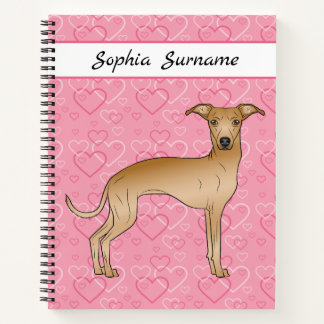 Fawn Italian Greyhound Cute Dog On Pink Hearts Notebook