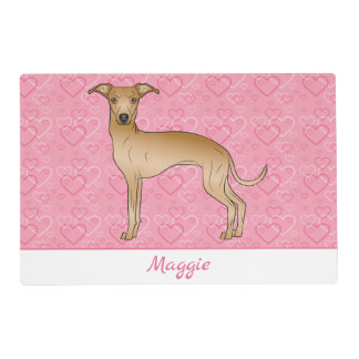 Fawn Italian Greyhound Cute Dog On Pink Hearts Placemat