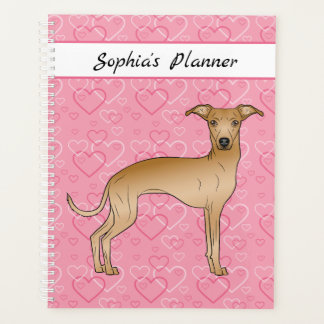 Fawn Italian Greyhound Cute Dog On Pink Hearts Planner