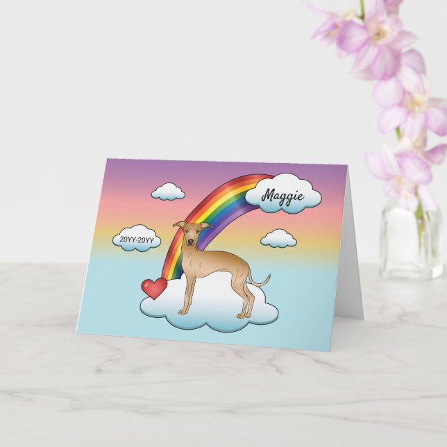 Fawn Italian Greyhound Cute Dog Rainbow Memorial Card (Orchid)