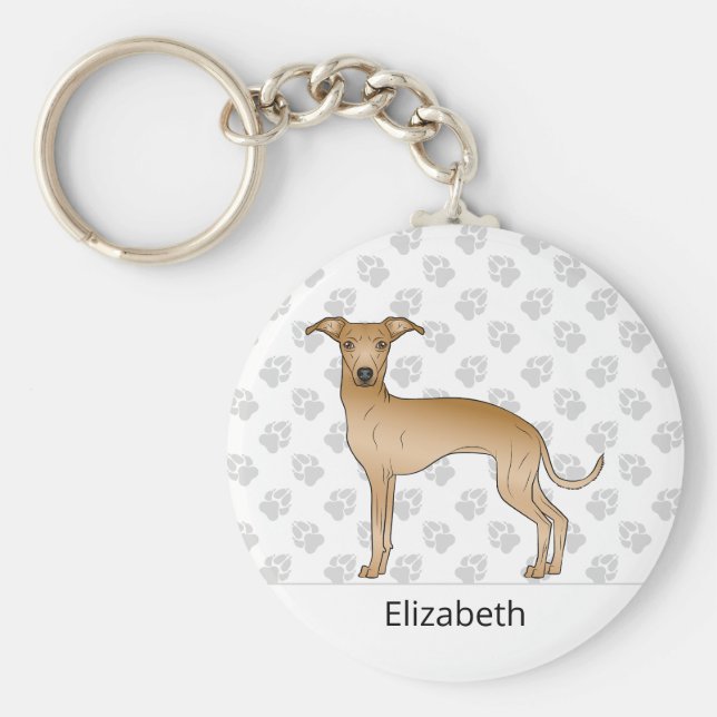 Fawn Italian Greyhound Cute Dog With Custom Name Keychain (Front)