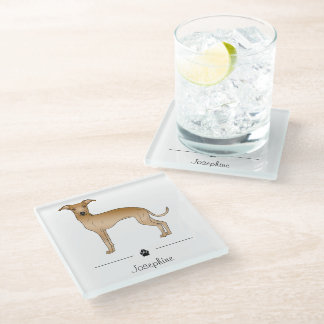 Fawn Italian Greyhound Cute Dog With Custom Text Glass Coaster
