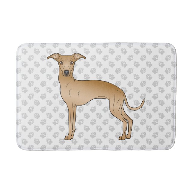 Fawn Italian Greyhound Cute Dog With Paw Pattern Bath Mat (Front)