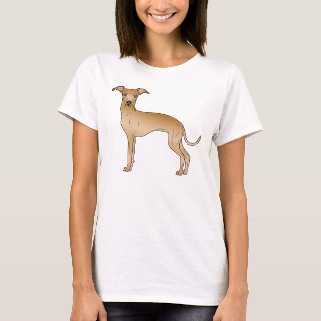 Fawn Italian Greyhound Dog Cartoon Illustration T-Shirt (Front)
