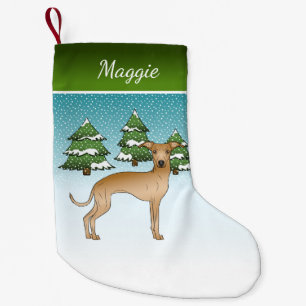 Fawn Italian Greyhound Dog In A Winter Forest Small Christmas Stocking