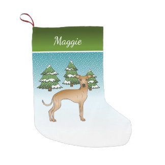 Fawn Italian Greyhound Dog In A Winter Forest Small Christmas Stocking