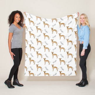 Fawn Italian Greyhound Dog Pattern And Pet's Name Fleece Blanket