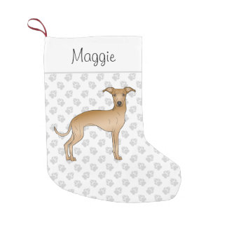 Fawn Italian Greyhound Dog With Custom Name Small Christmas Stocking