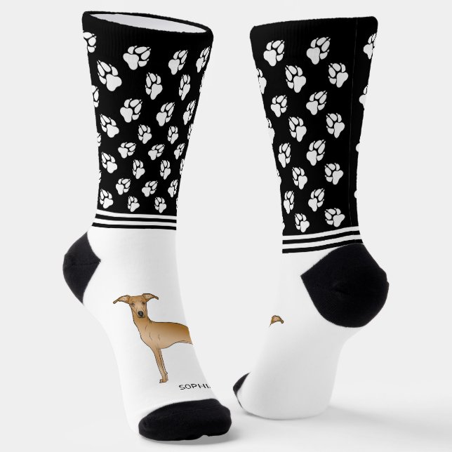 Fawn Italian Greyhound Dog With Name And Paws Socks (Angled)