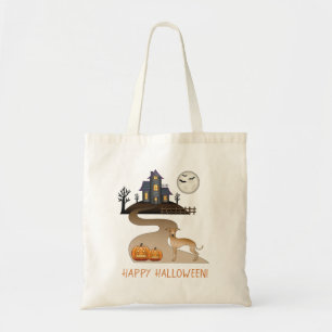 Fawn Italian Greyhound & Halloween Haunted House Tote Bag