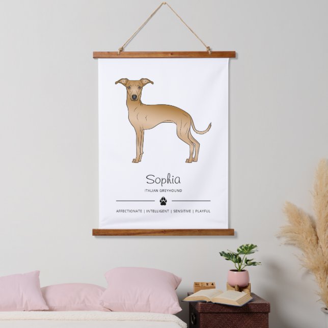 Fawn Italian Greyhound With A Paw And Custom Text Hanging Tapestry (Bedroom)